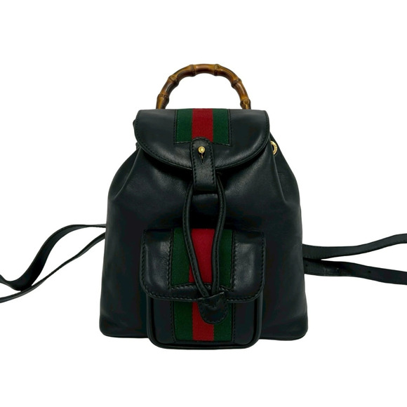 GUCCI Vintage Black Leather Bamboo Backpack main image 5